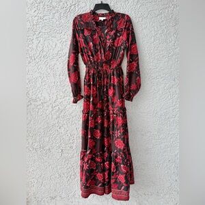 Boemo Anthropologie Long Sleeve Tiered A Line Maxi Dress Floral Peasant Small